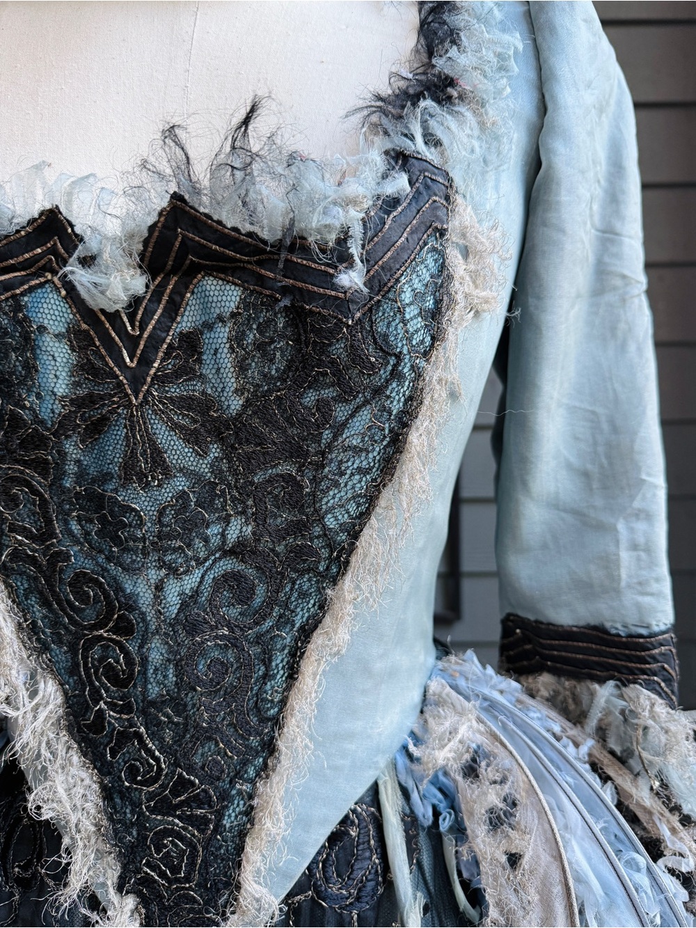 OOAK Victorian-Inspired Distressed Evening Gown in Blue, Silver, Black & Grey - Picture 3 of 7